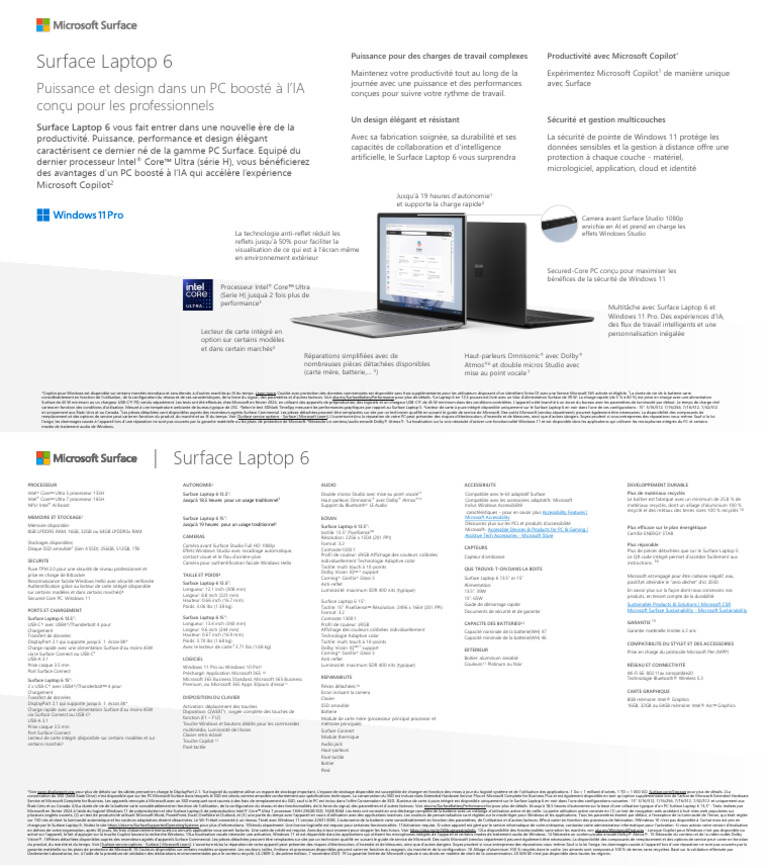 Fiche Produit Microsoft Surface Laptop 6 SpecSheet FR | PDF | Microsoft ...