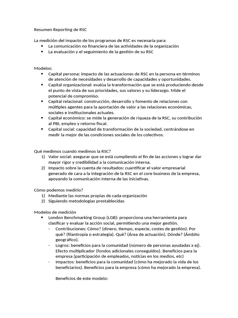 Resumen Reporting de RSC | PDF | Responsabilidad social corporativa ...