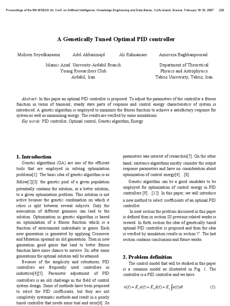Genetic Algorithm for Optimal PID Control | PDF | Genetic Algorithm ...