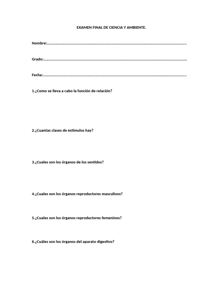 Examen Final de Ciencia y Ambiente | PDF