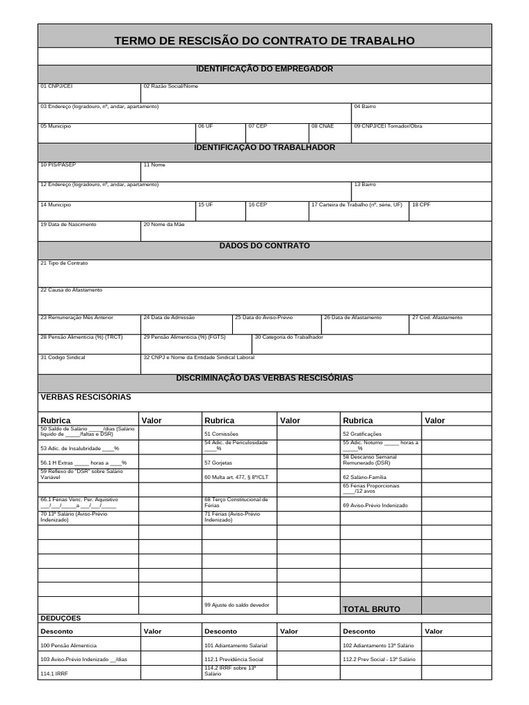 Termo de Rescisão de Contrato de Trabalho | PDF | Férias trabalhistas ...