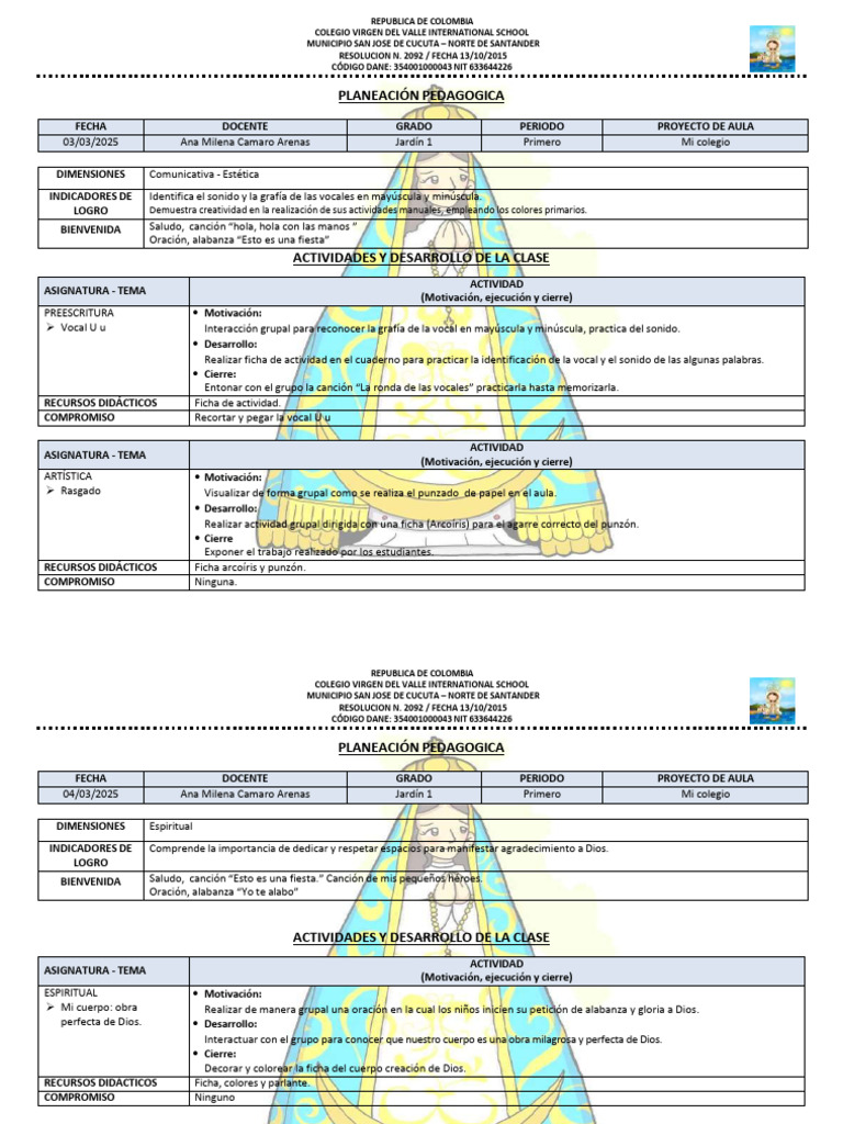 PLANEACION SEMANA DEL 3 Al 7 de Marzo - JARDIN 1 | PDF