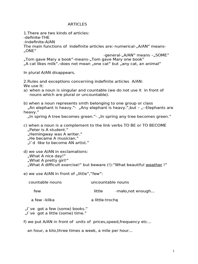 Indefinite and Definite Articles Guide | PDF | Noun | Plural