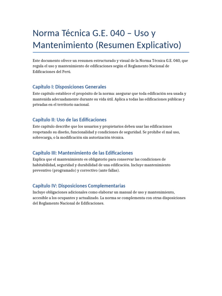 Resumen de la Norma Técnica G.E. 040 | PDF