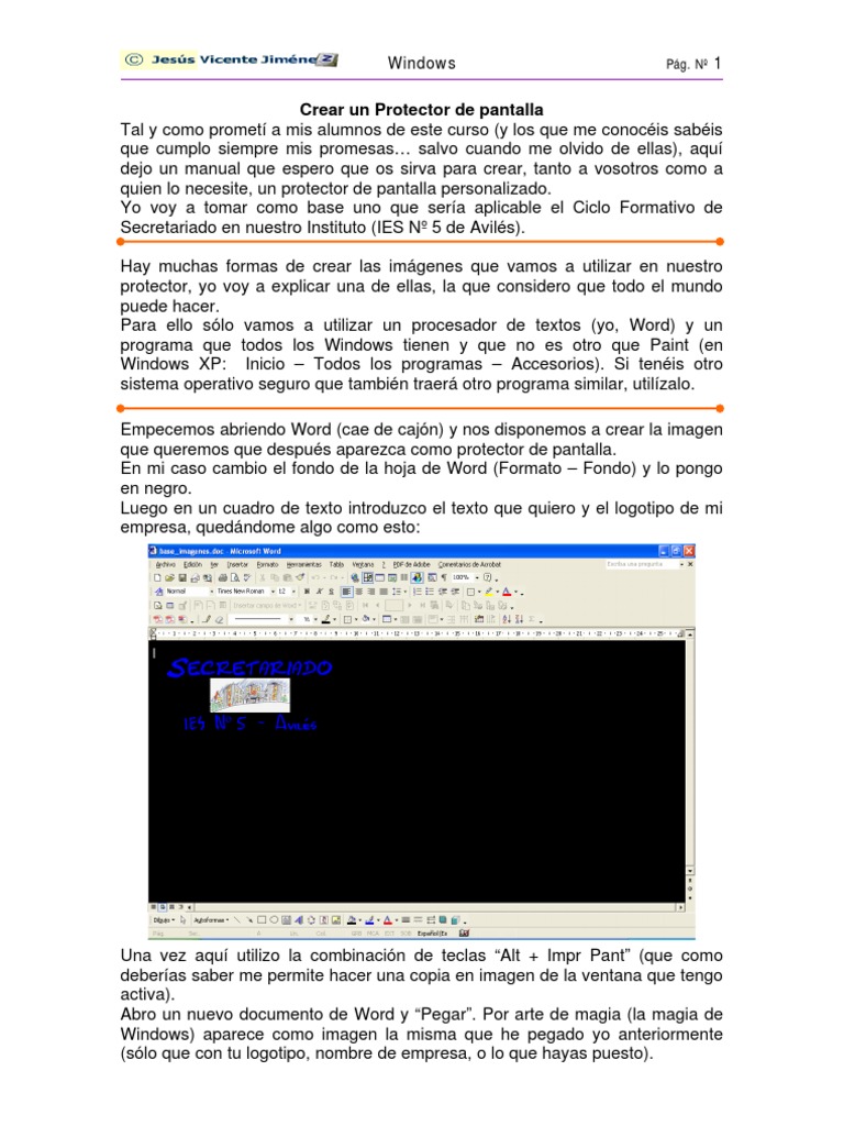 Crear un Protector de Pantalla en Word | PDF | Microsoft Word | Archivo de  computadora, image size:768x1024