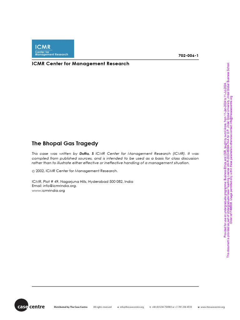 Bhopal Gas Tragedy Case Study | PDF