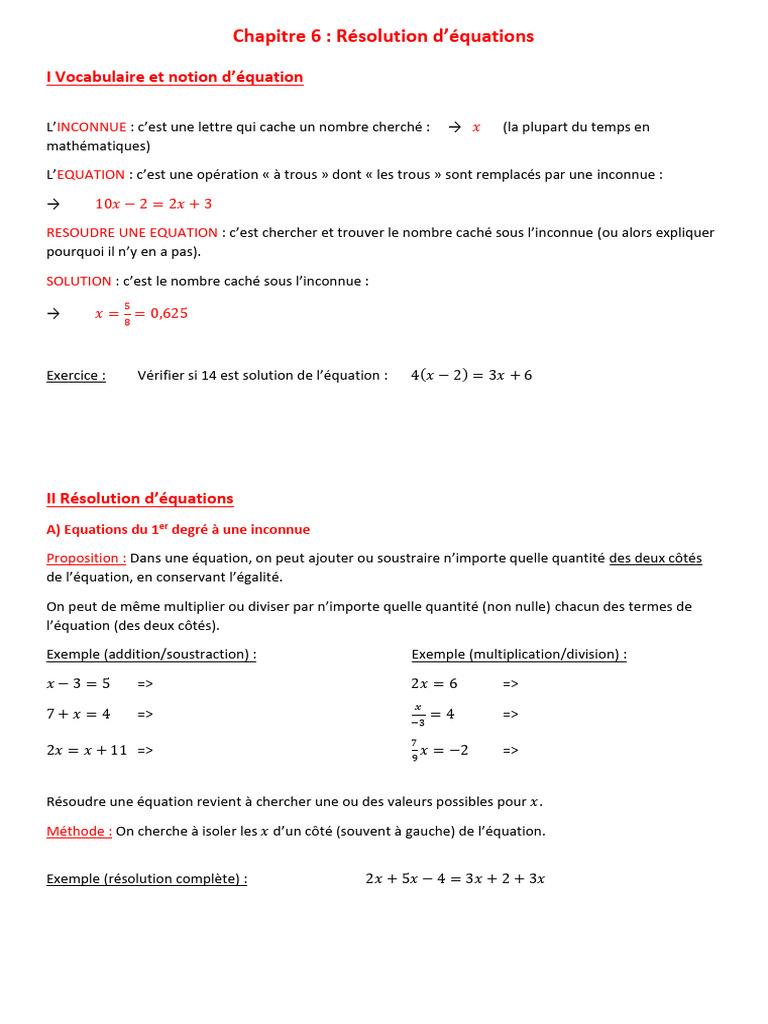 Introduction aux équations et résolutions | PDF