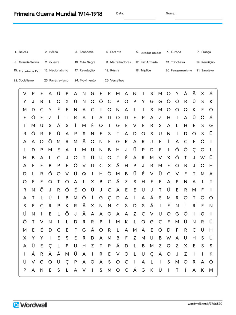 Caça-Palavras: Primeira Guerra Mundial | PDF | Primeira Guerra Mundial