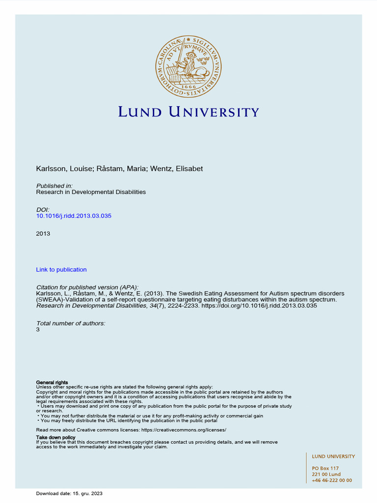 SWEAA: Validating Eating Disturbances in Autism | PDF | Validity ...
