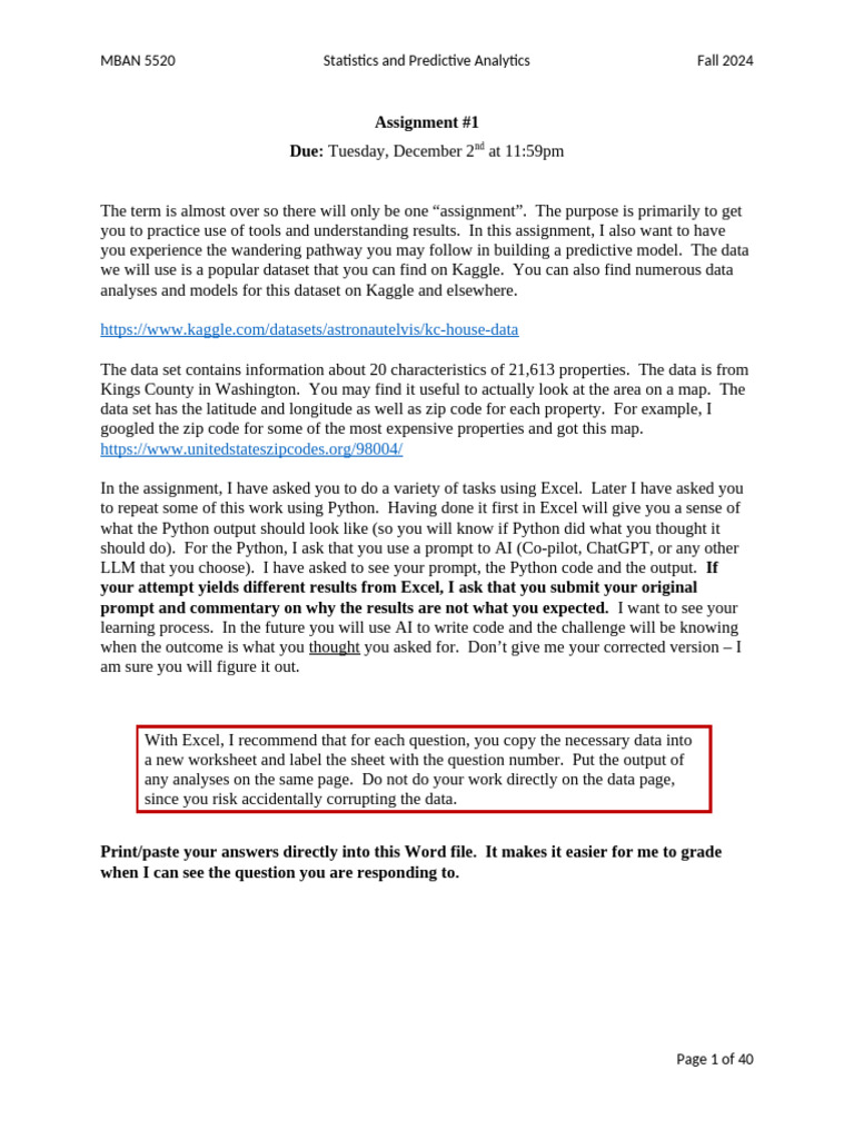 Predictive Analytics Assignment Overview | PDF | Errors And Residuals ...