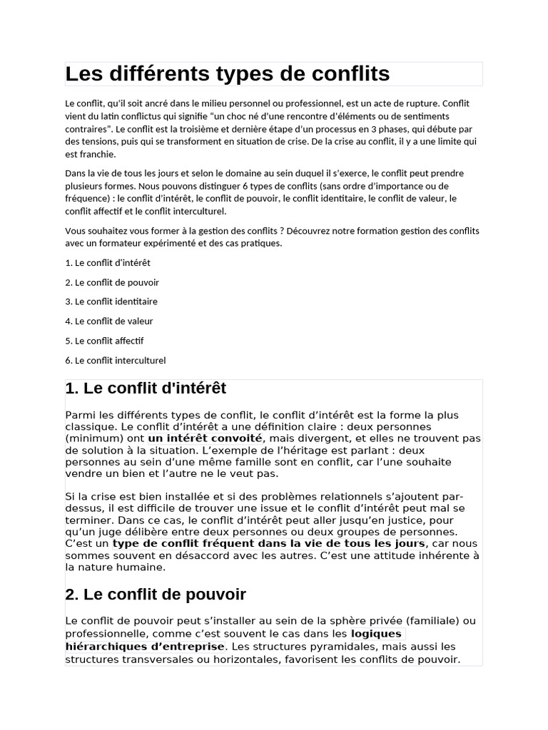 Les différents types de conflits | PDF | Identité (Science sociale ...
