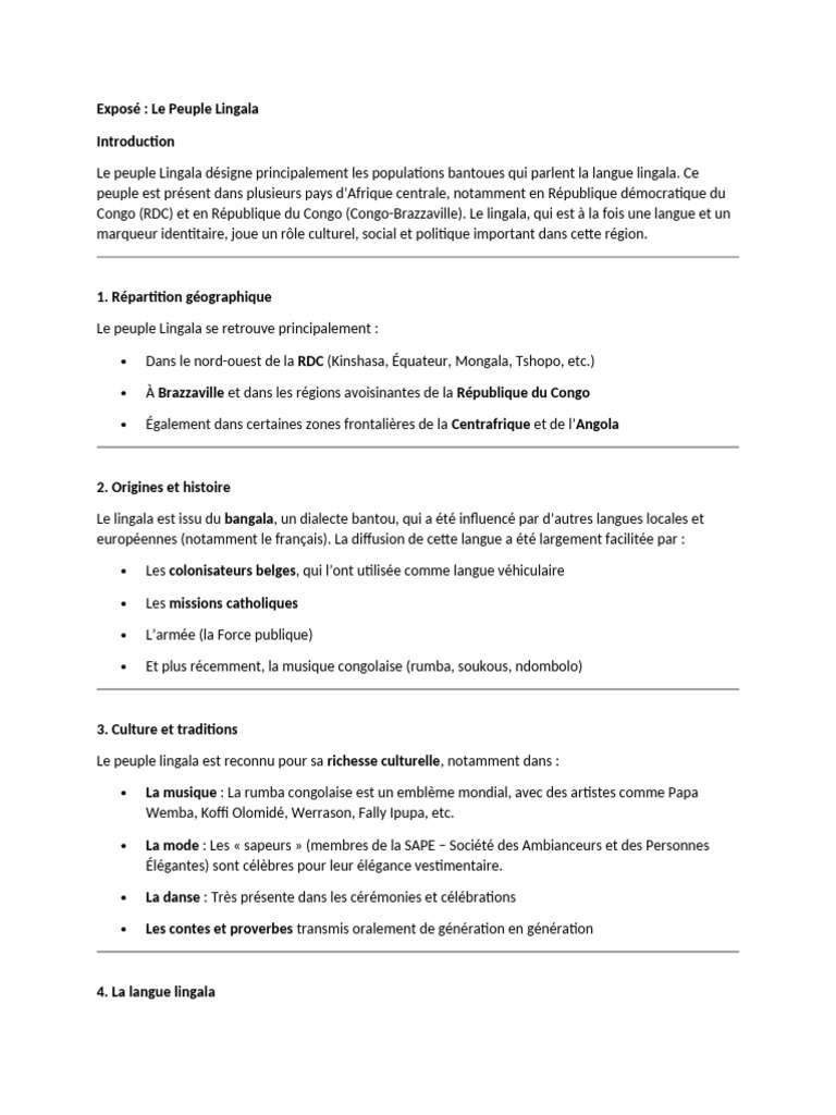 Le Peuple Lingala en Afrique Centrale | PDF | République démocratique ...