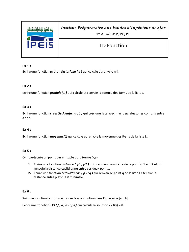 Exercices de Programmation Python pour Ingénieurs | PDF