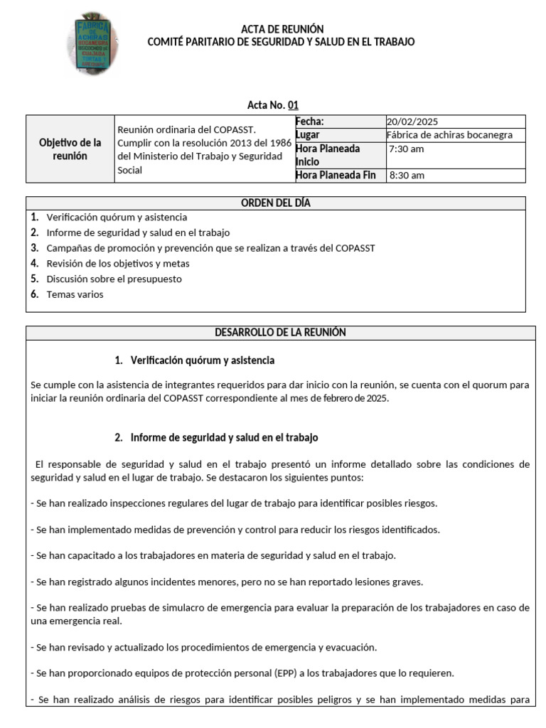 Acta COPASST: Seguridad Laboral 2025 | PDF | Seguridad y salud ocupacional