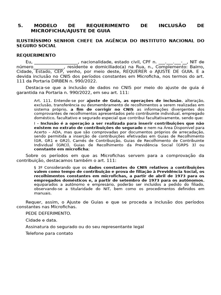 Requerimento de Ajuste de Guia INSS | PDF