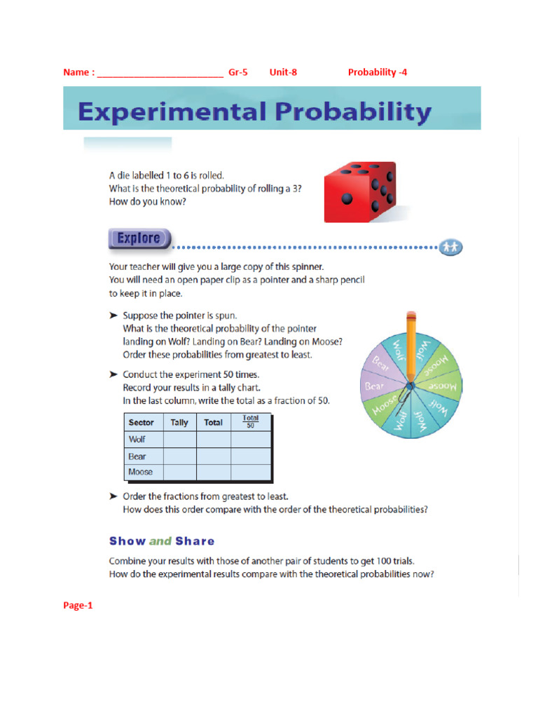 G-5 Worksheet Probability - 4 - Exper. Prob. | PDF