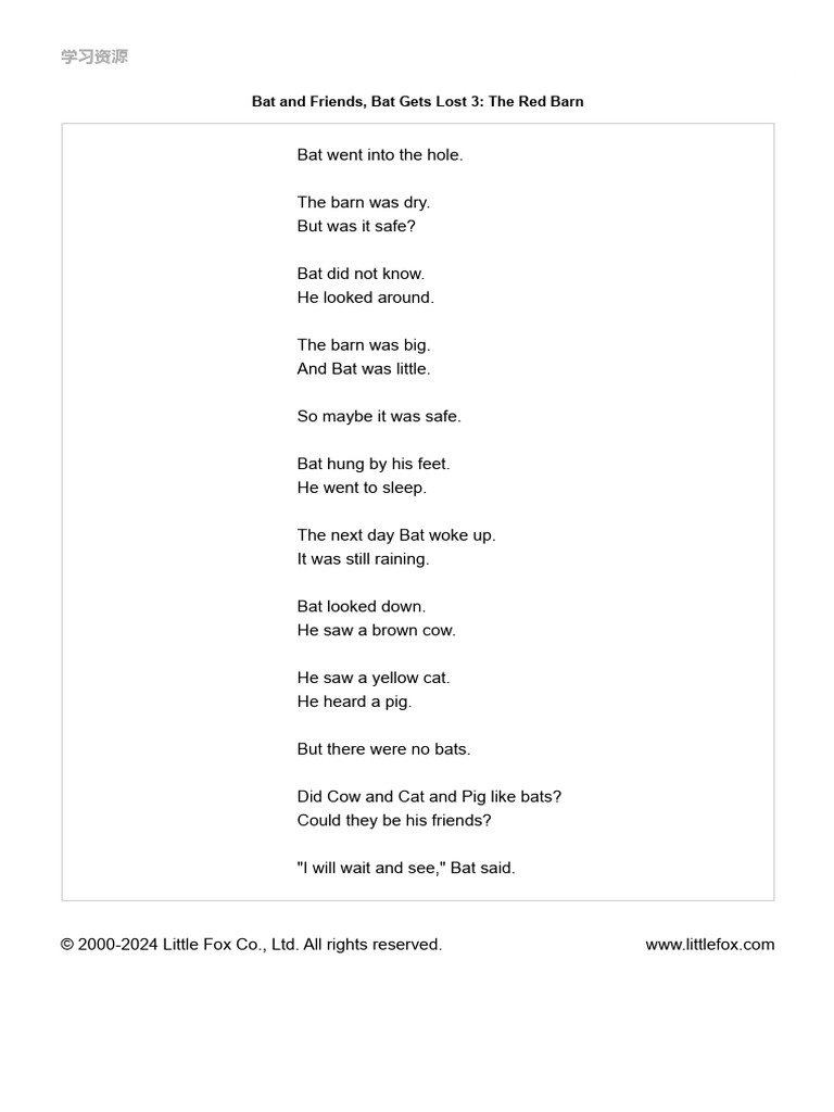 3.Bat and Friends, Bat Gets Lost 3_ The Red Barn _ Little Fox | PDF