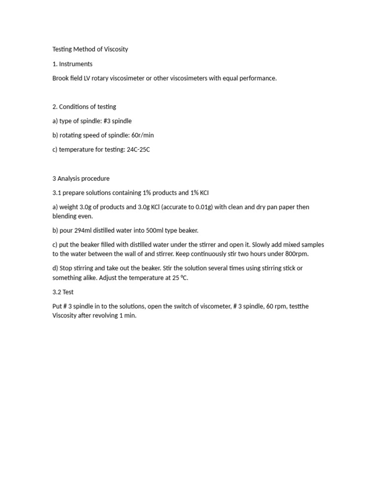 Testing Method of Viscosity | PDF