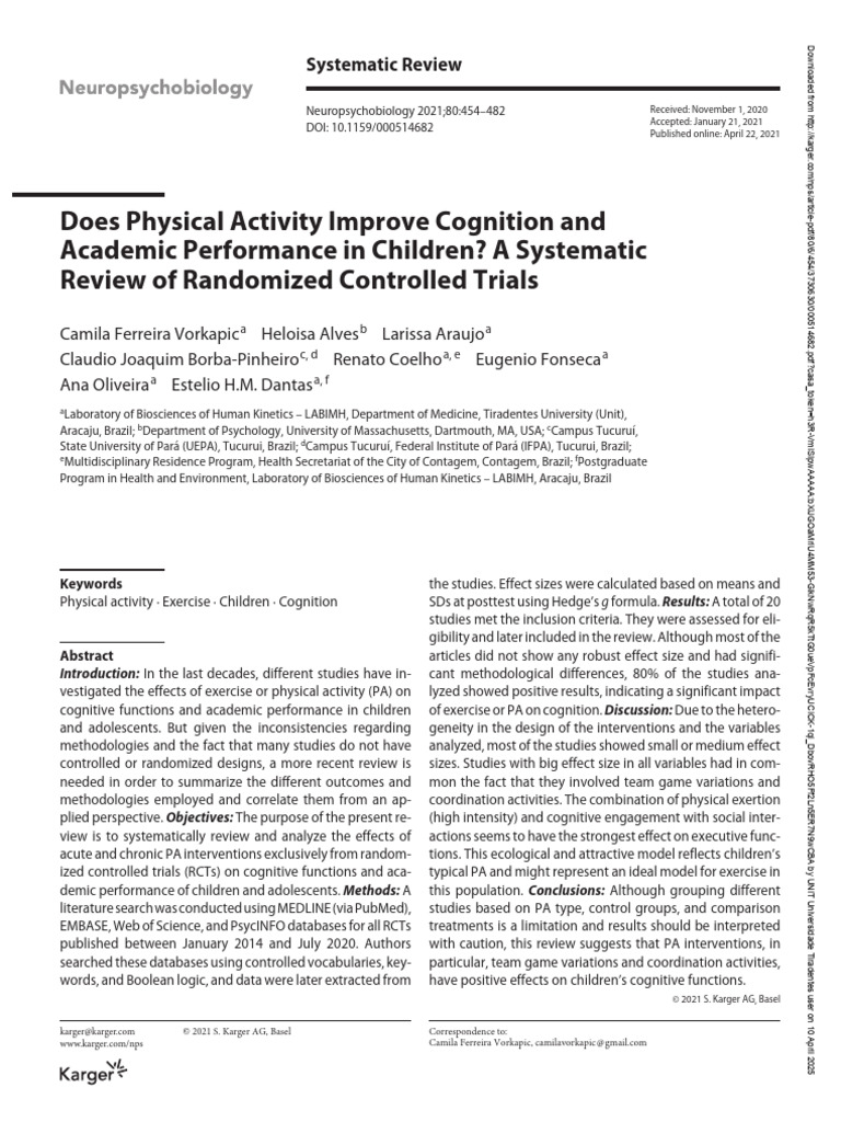 Physical Activity's Impact on Child Cognition | PDF | Randomized ...