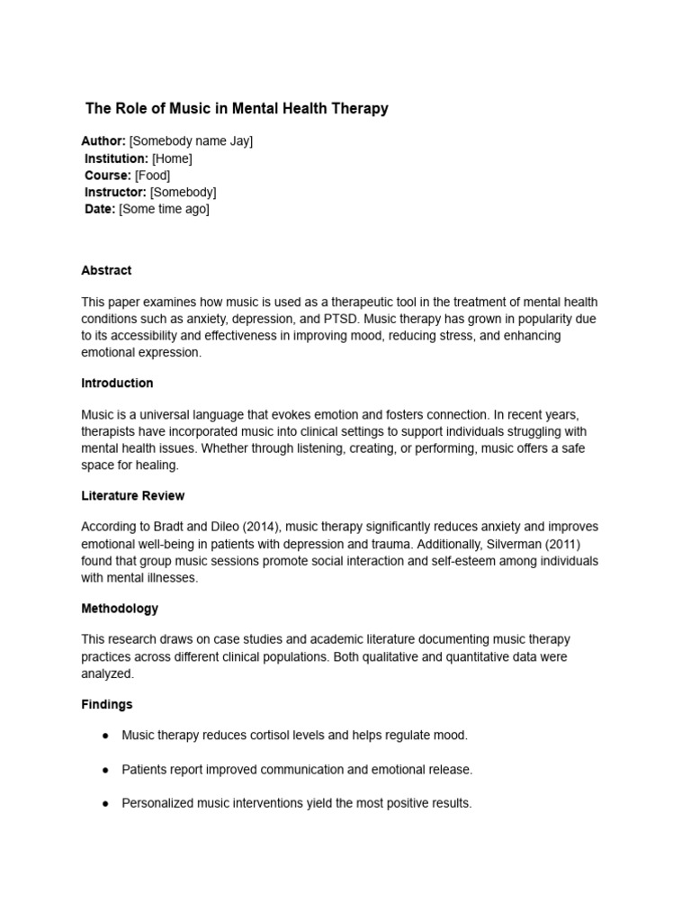 Music Therapy in Mental Health Treatment | PDF
