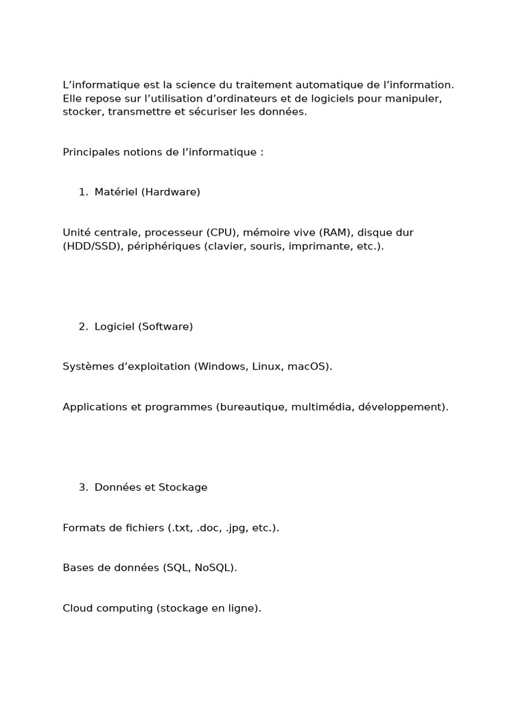 Notions essentielles en informatique | PDF | Informatique | Système d ...