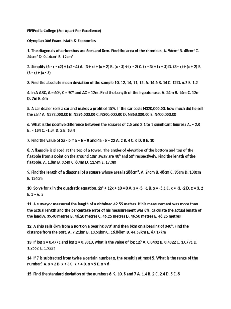 FiFiPedia College Math & Economics Exam | PDF | Price Elasticity Of ...