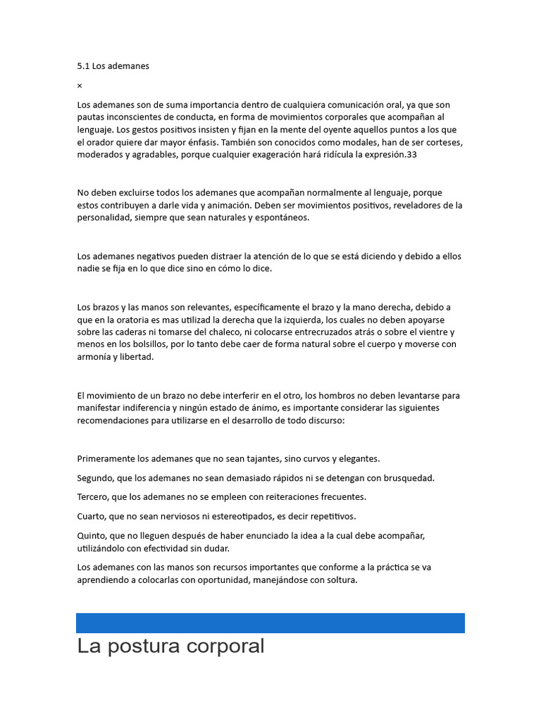 Importancia de Ademanes y Postura en Oratoria | PDF | Hablar en público