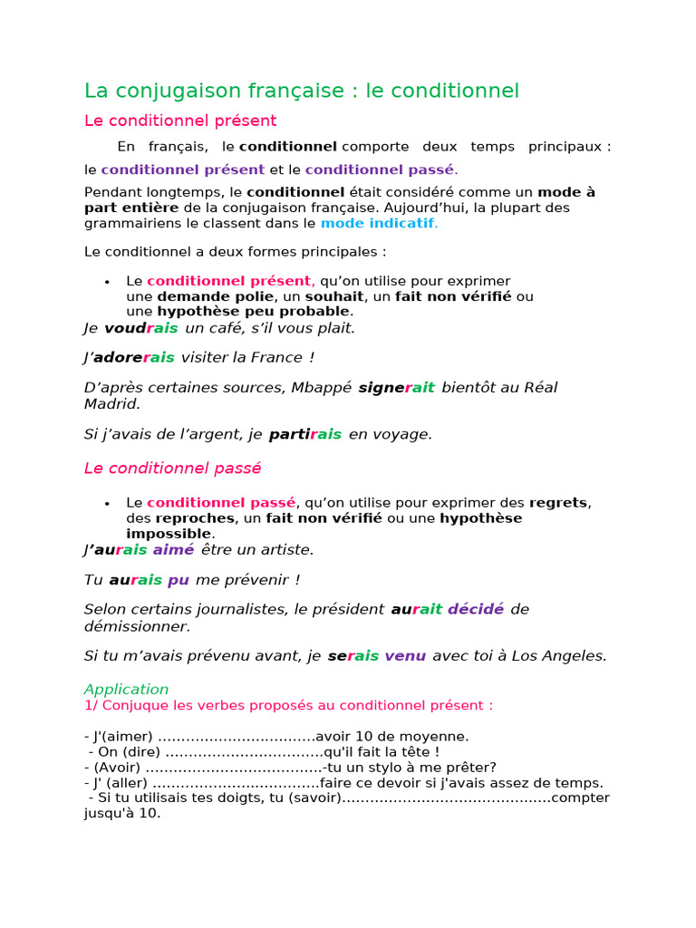 Conjugaison du conditionnel en français | PDF | Verbe | Grammaire