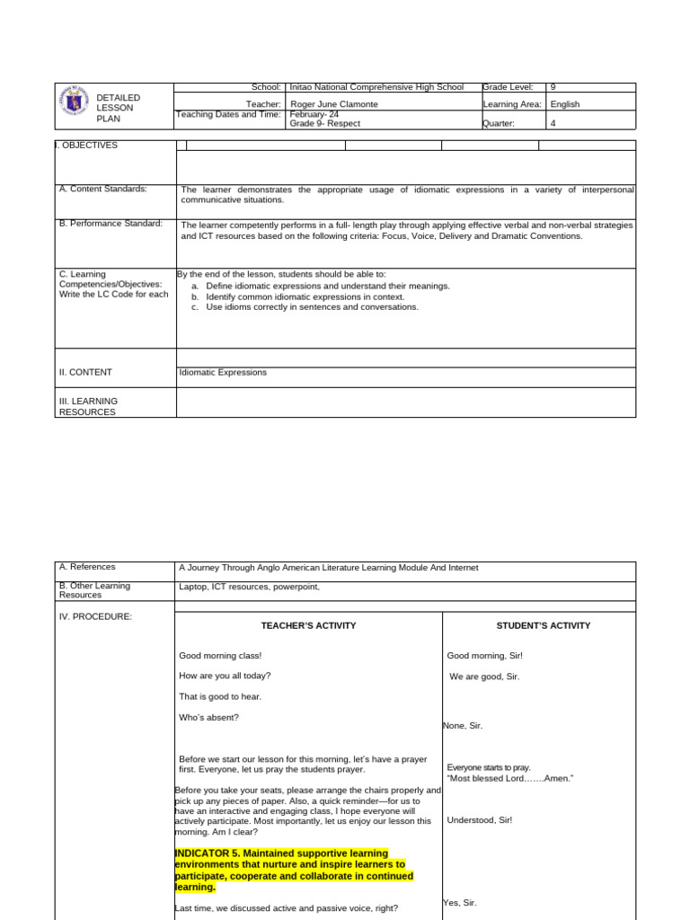 Idiomatic Expressions CLAMONTE LP | PDF | Idiom | Learning