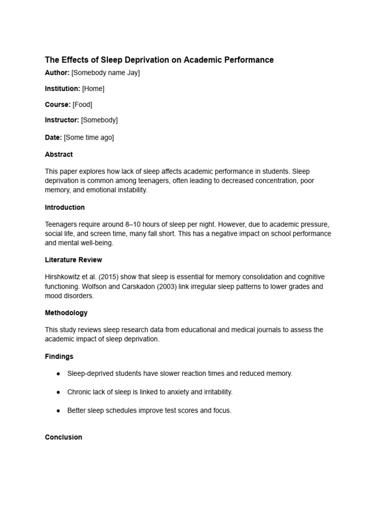 The Effects of Sleep Deprivation On Academic Performance | PDF