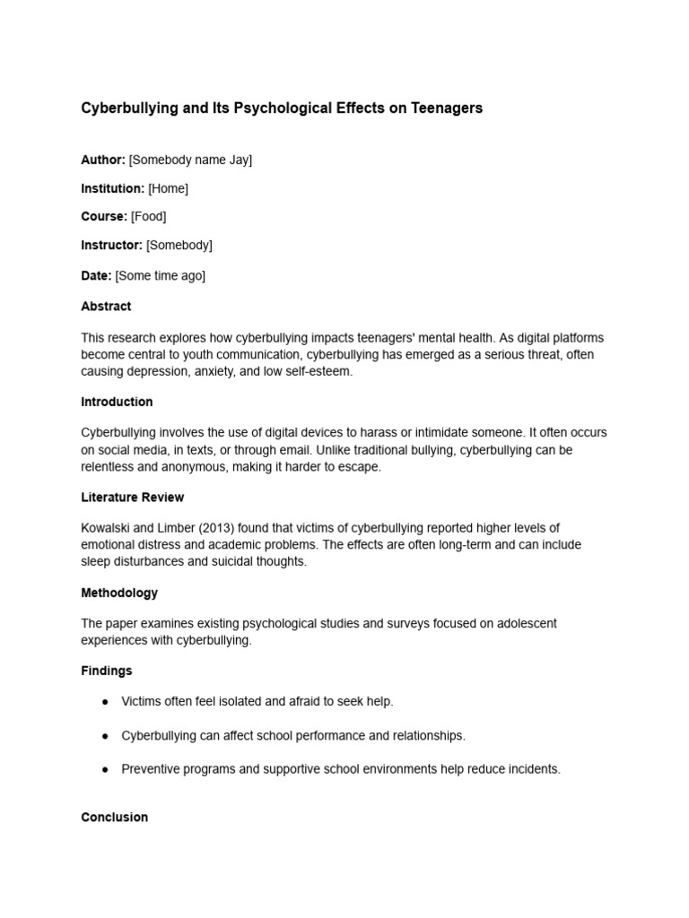 Cyberbullying and Its Psychological Effects On Teenagers | PDF