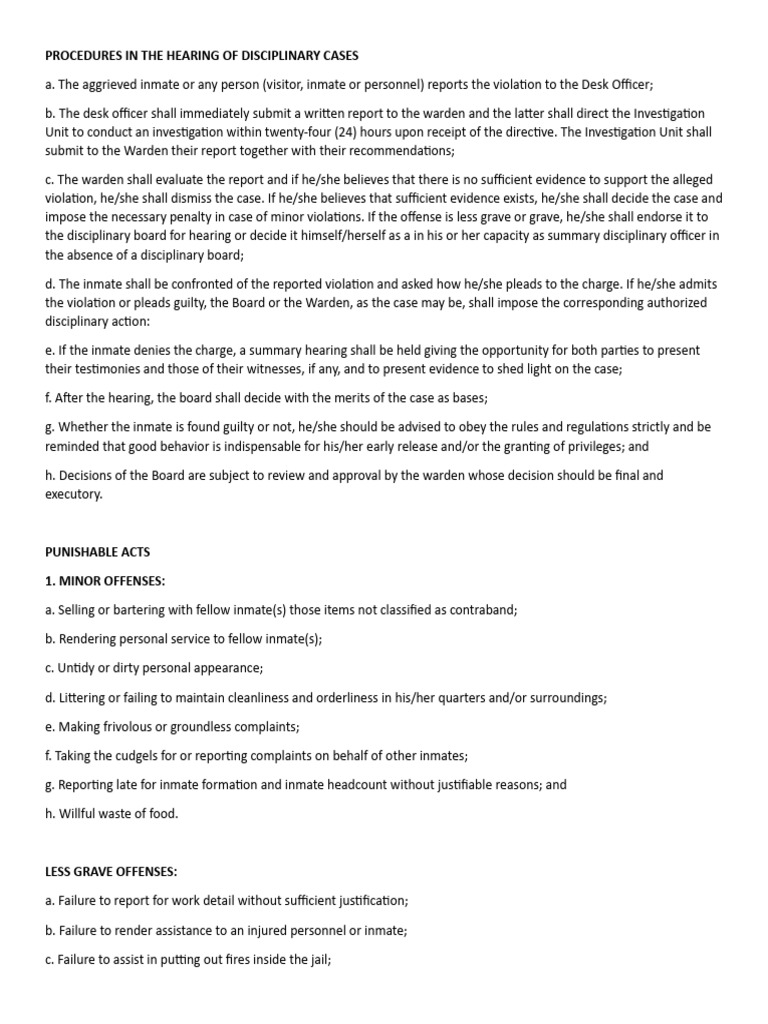 Procedures in The Hearing of Disciplinary Cases | PDF | Prison | Justice