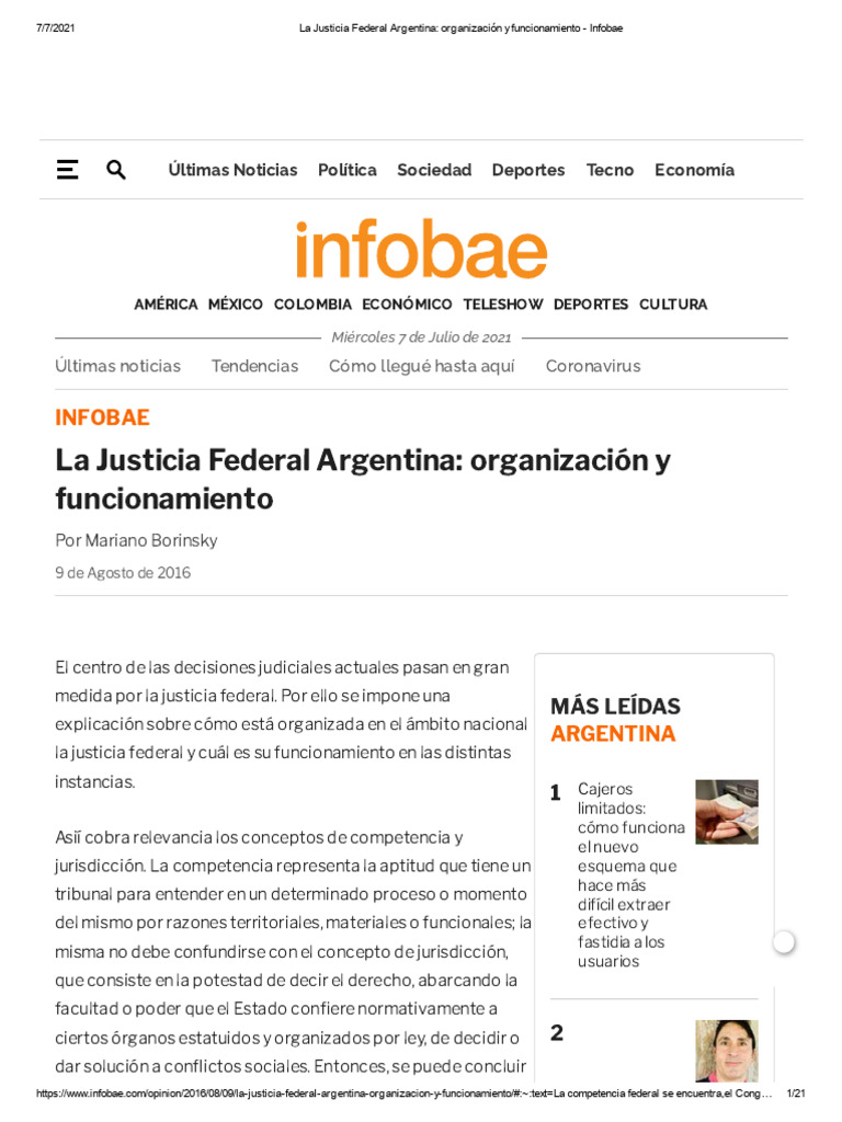 Organización de la Justicia Federal Argentina | PDF | Judicaturas ...