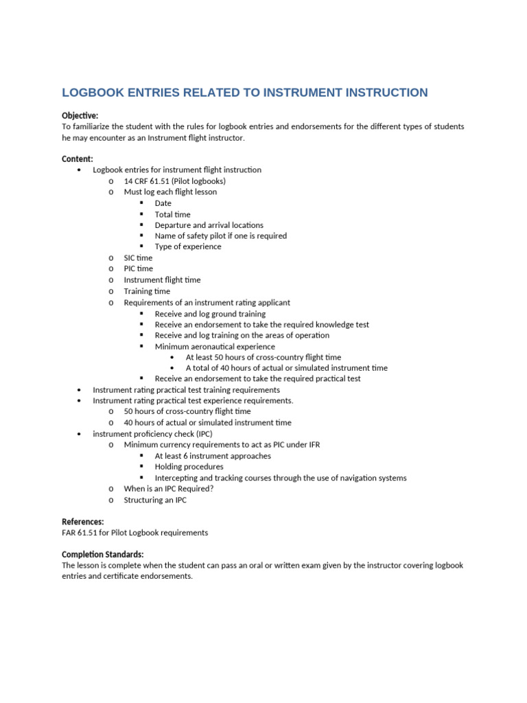 Logbook Requirements for Instrument Instruction | PDF | Instrument ...