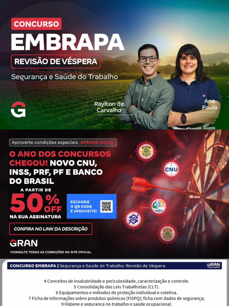 Concurso EMBRAPA Segurança e Saúde Do Trabalho Revisão de Véspera ...