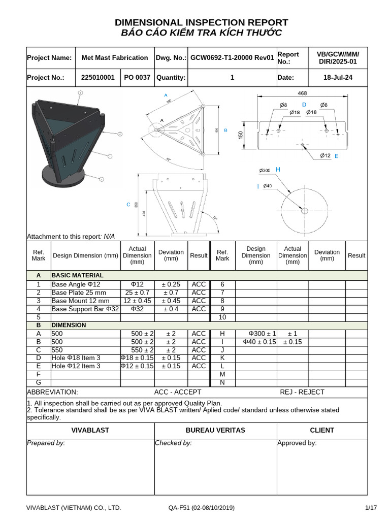Dimensional Inspection Report for Met Mast | PDF | Engineering ...