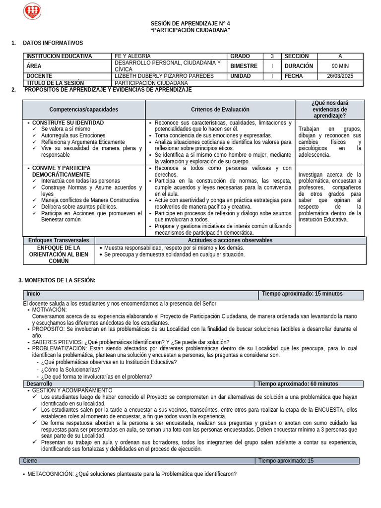Sesión de Aprendizaje - DPCC 3A (26-03) | PDF | Aprendizaje | Las emociones