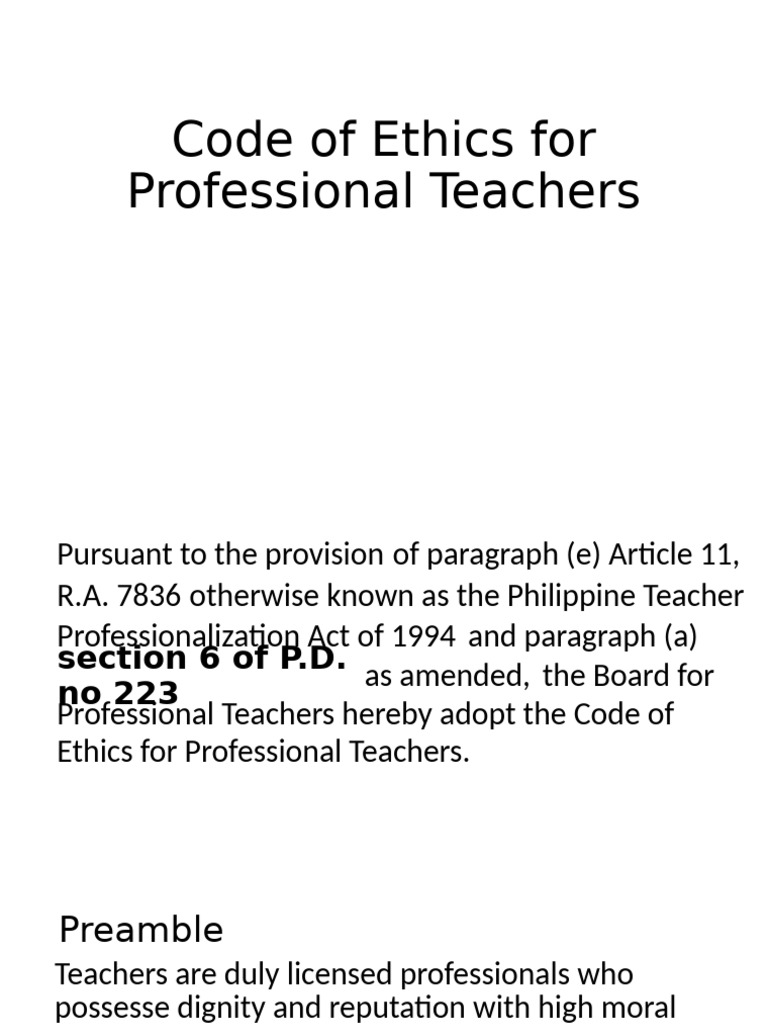 Code of Ethics For Professional Teachers | PDF | Teachers | Justice