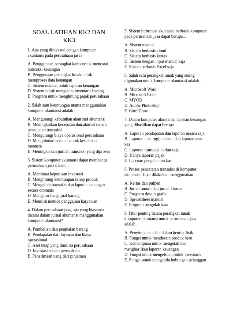SOAL LATIHAN KK2 DAN KK3 XII | PDF
