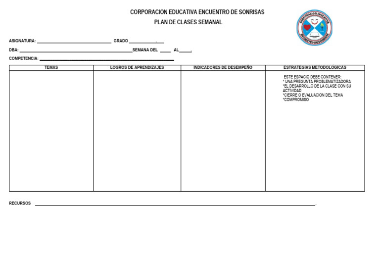 Formato Plan Semanal De Clases Pdf