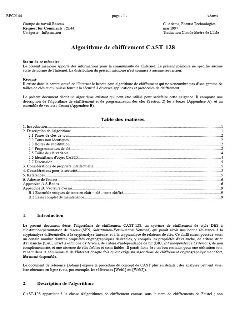 Algorithme de chiffrement CAST-128 | PDF | Cryptanalyse | Informatique