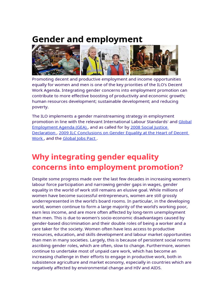 Gender and Employment | PDF | Employment | International Labour ...