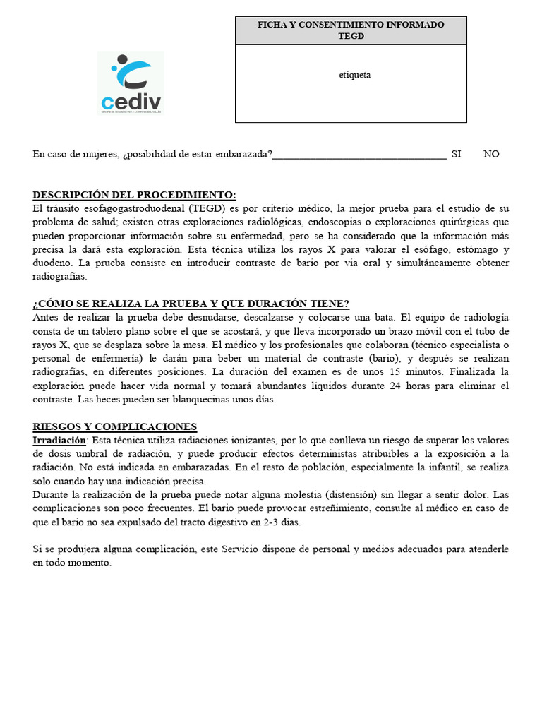 Procedimiento TEGD: Guía y Consentimiento | PDF | Radiación | Rayo X