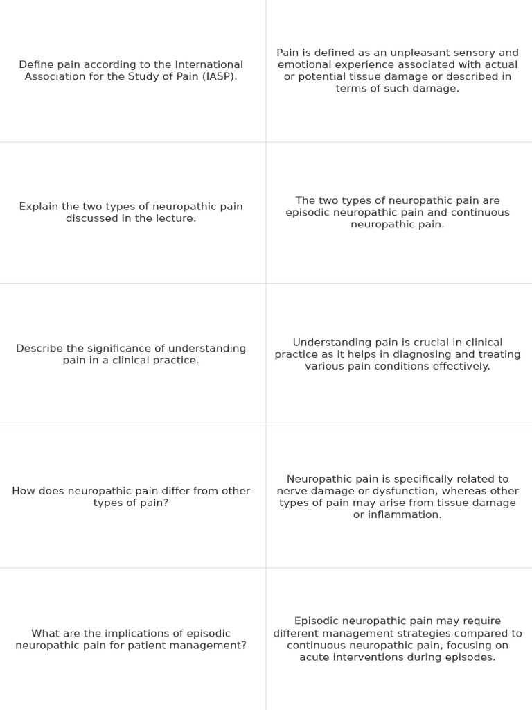 Episodic & Continuous Neuropathic Pain (1) flashcard | PDF | Pain ...