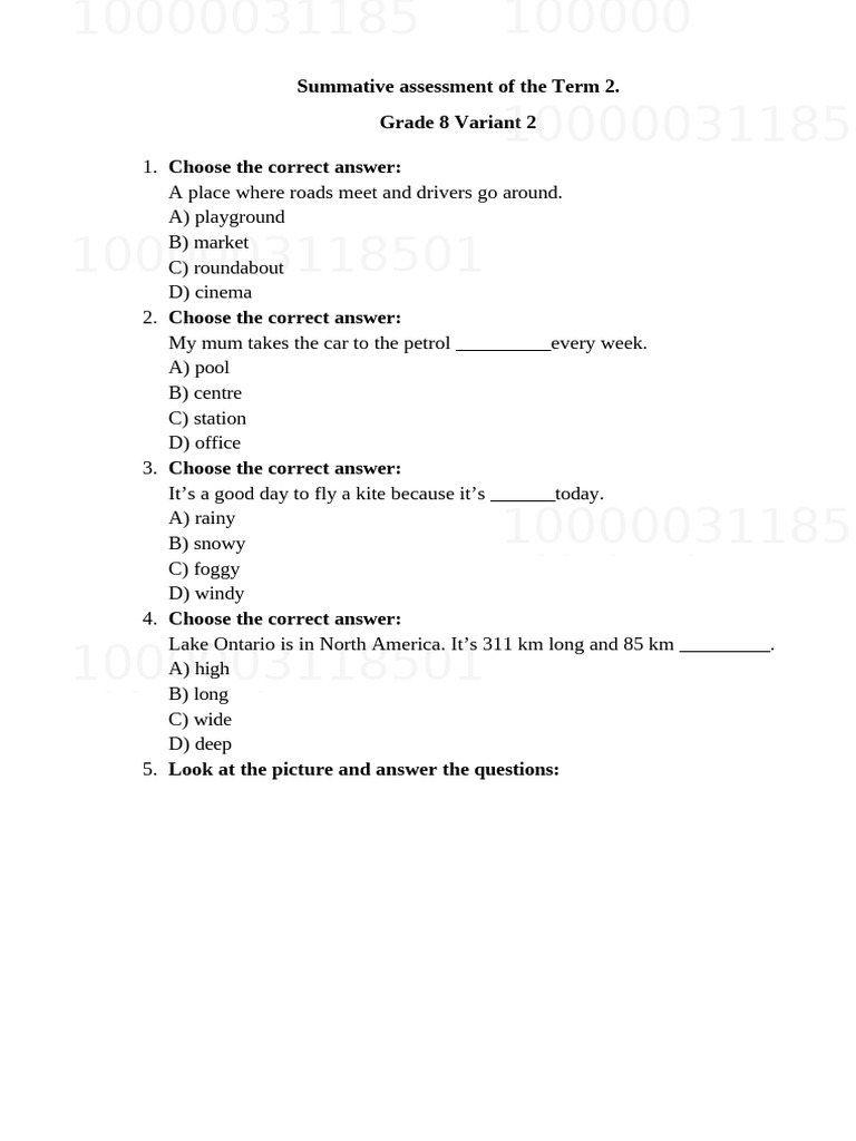 Grade 8 Term 2 Assessment Questions | PDF