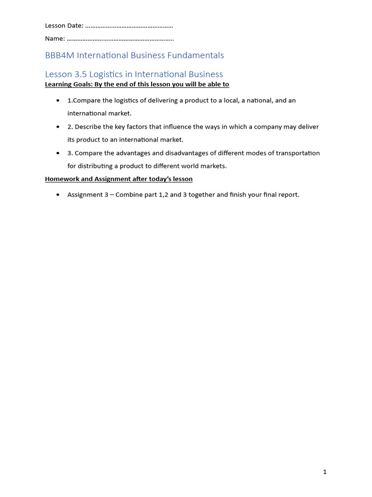 Lesson 3.5 Logistics in International Business | PDF | Supply Chain ...