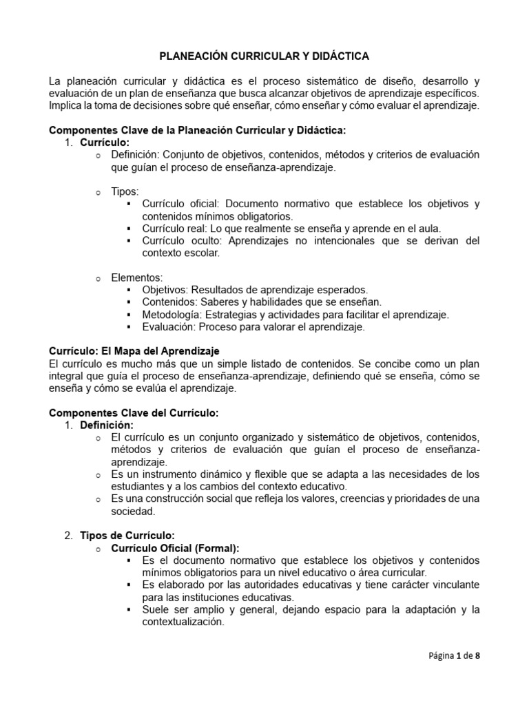Planeación Didáctica y Curricular | PDF | Plan de estudios | Evaluación