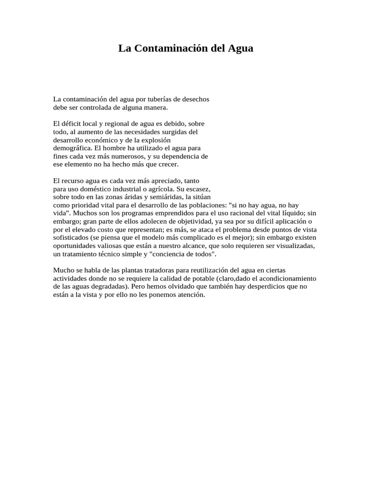 Contaminación del Agua: Causas y Soluciones | PDF | Agua | La ...