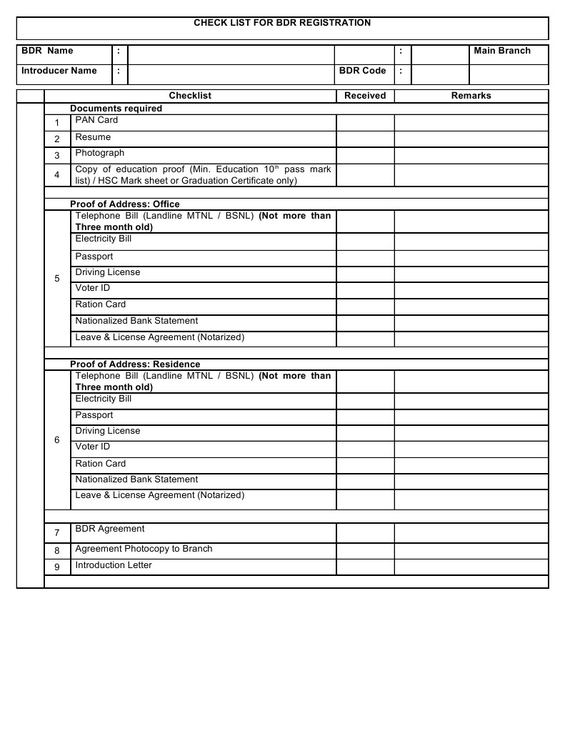 BDR Registration Checklist | PDF | Career & Growth | Finance & Money ...