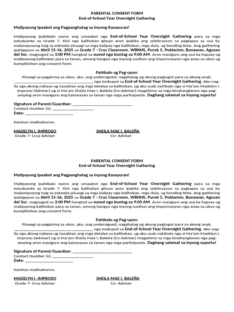 Parental Consent Form | PDF
